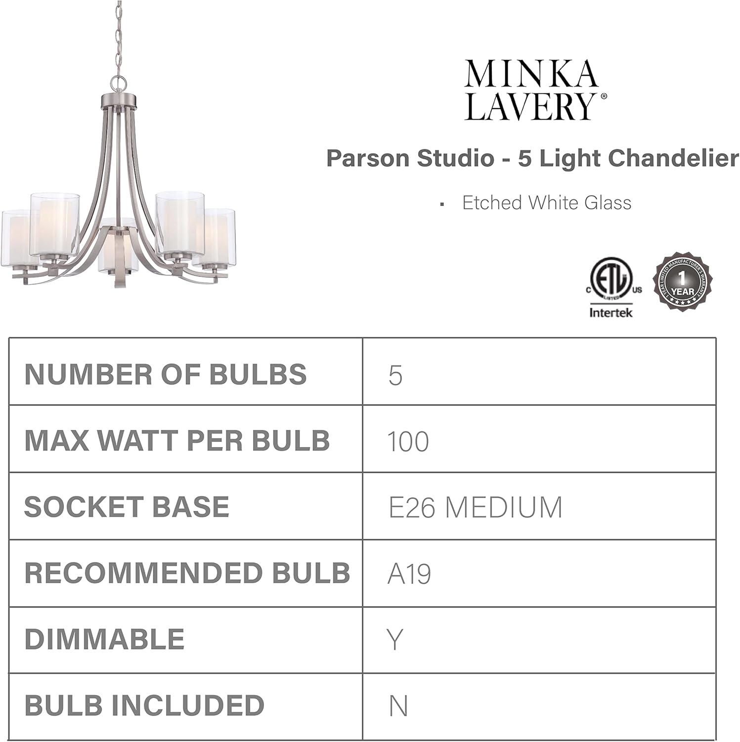 Minka Lavery 4105-84 Parsons Studio 5 Light Chandelier in Brushed Nickel