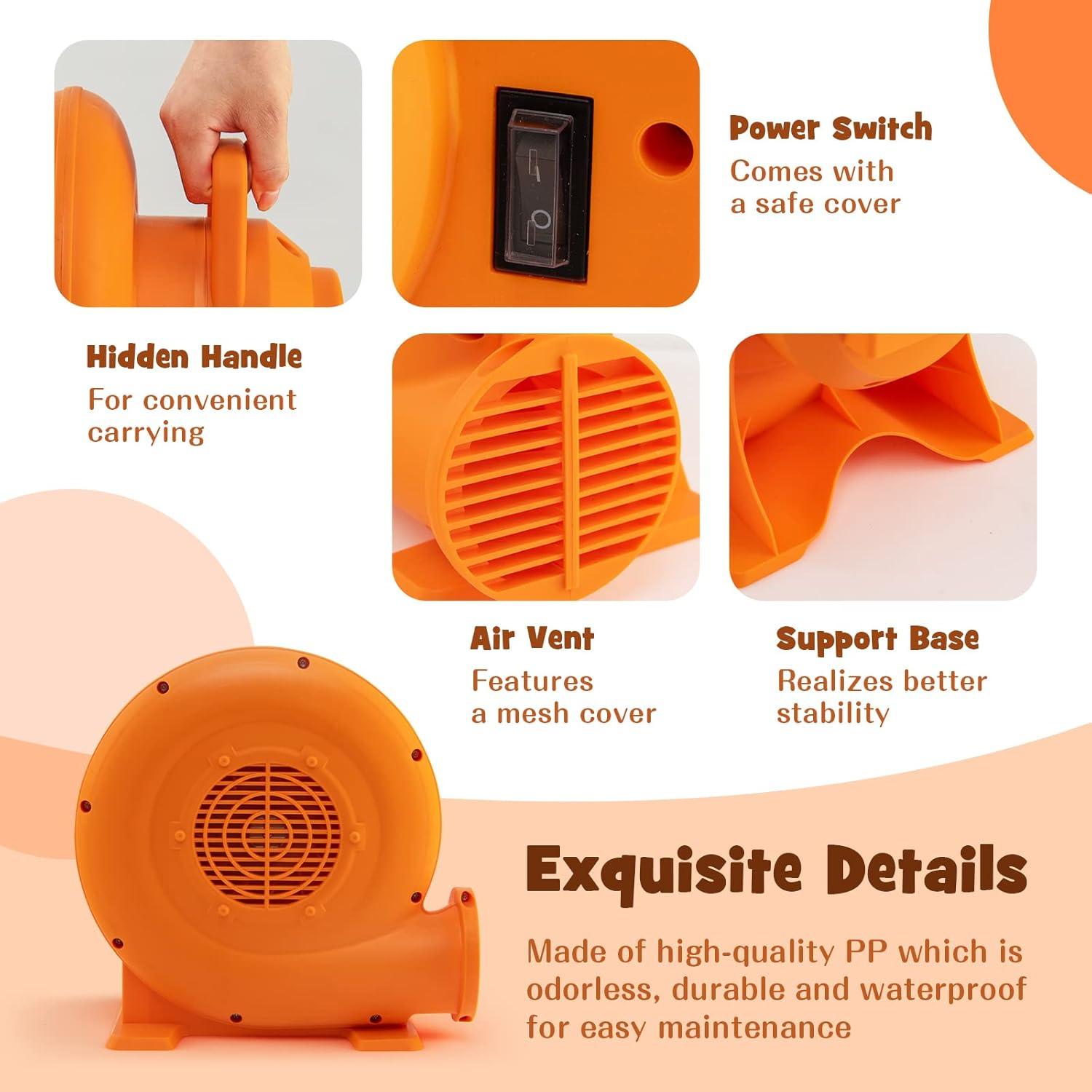 Costzon Air Blower, 380W 0.5HP Bounce House Blower with 25 FT SJTW Wire & Stakes, IPX4 Air Blower for Inflatables, ETL, GFCI Plug, Perfect for Inflatable Bouncer Blower, Jumper, Bouncy Castle Orange