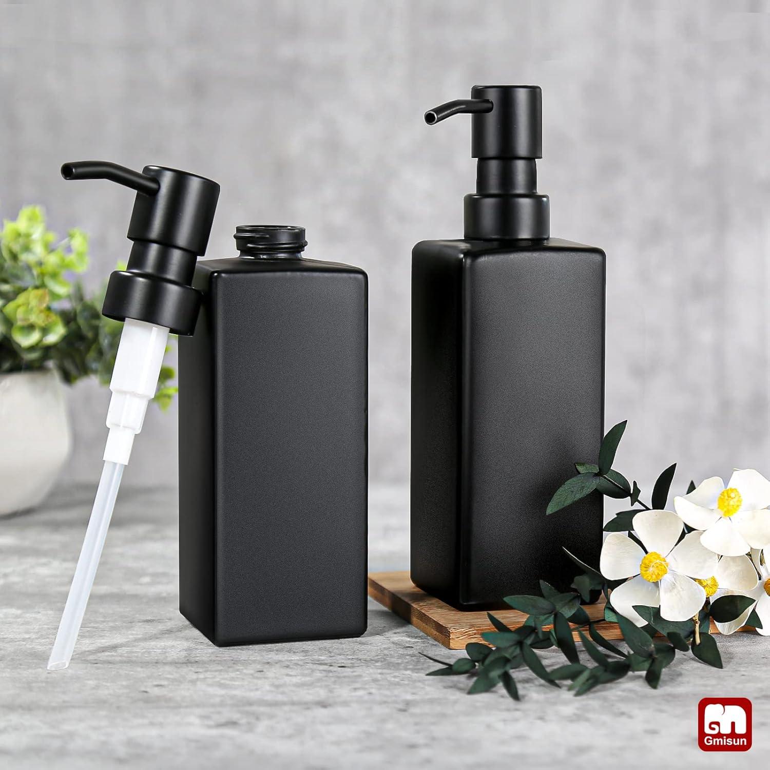 GM GMISUN Black Glass Soap Dispenser with Tray,Hand and Dish Soap Dispenser Set for Bathroom 12oz