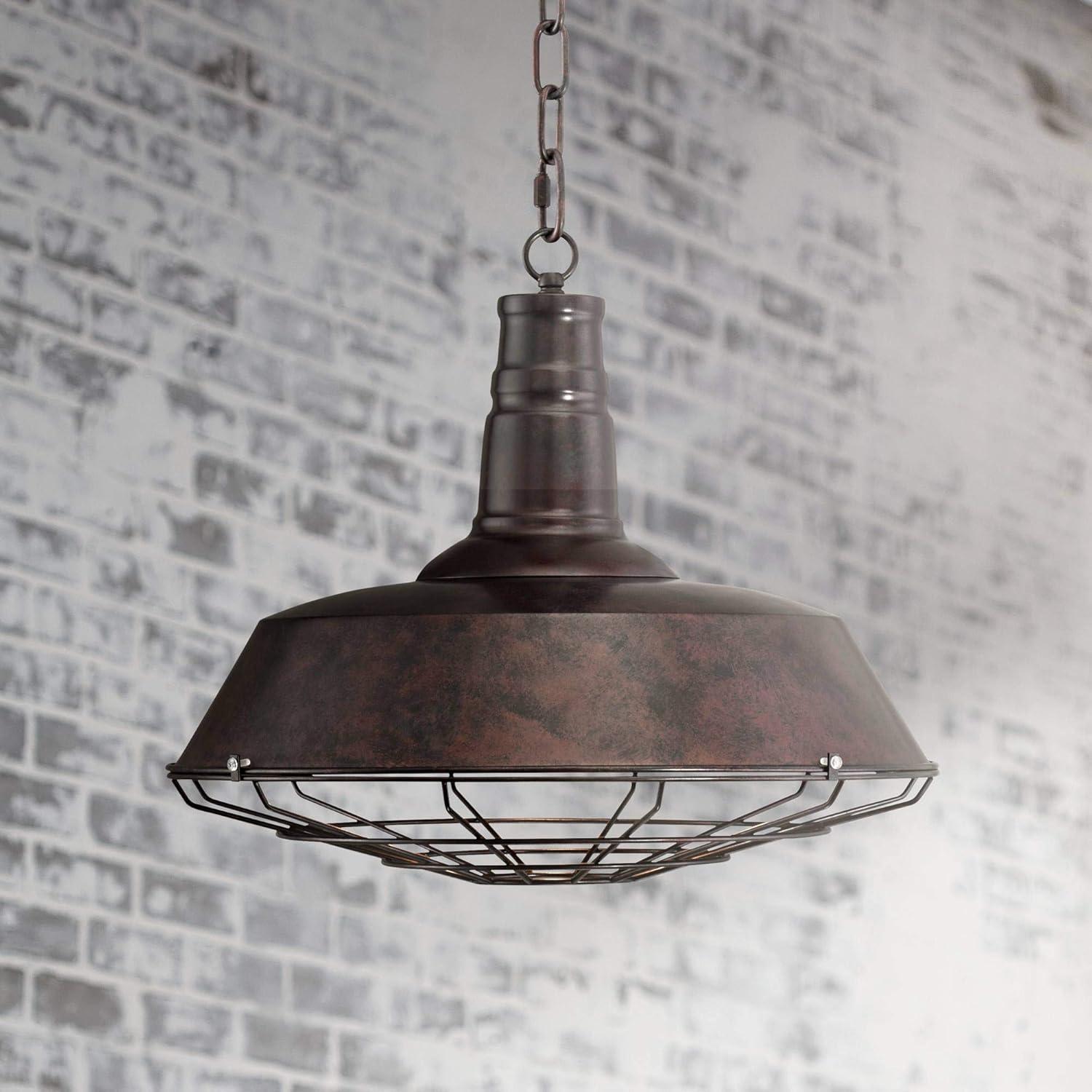 Franklin Iron Works Tiedra Rust Bronze Pendant Light 18 1/4" Wide Farmhouse Industrial Rustic Cage for Dining Room House Foyer Kitchen Island Entryway