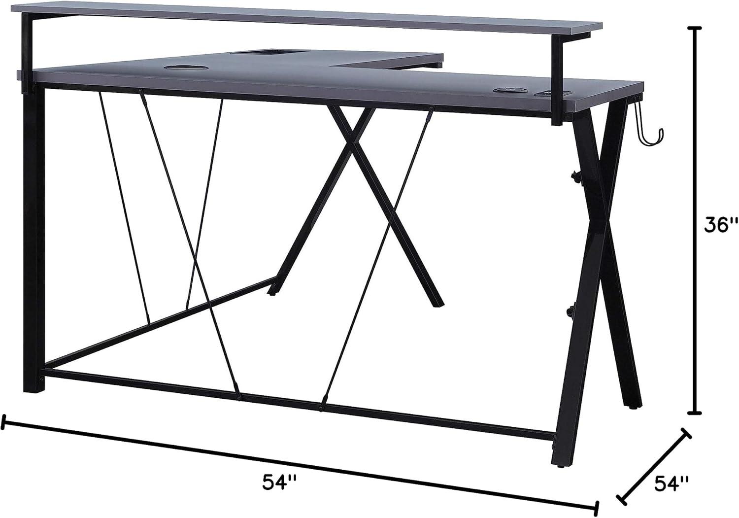 OSP Home Furnishings Checkpoint Battlestation L shaped Gaming Desk with RGB LED Lights