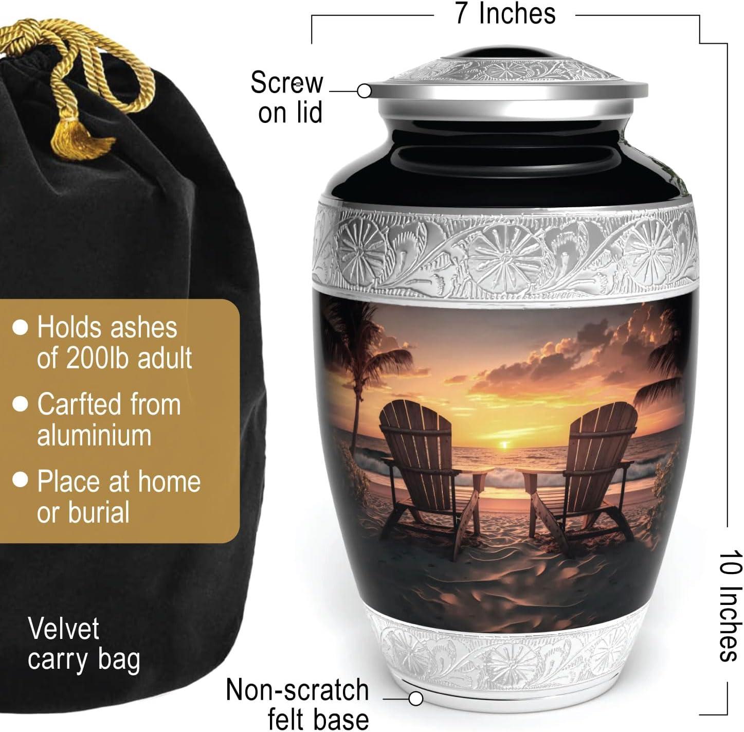 Beach Urn for Human Ashes | Large Handcrafted Funeral Memorial | Decorative Cremation Sunrise Sunset Urn for Women and Men