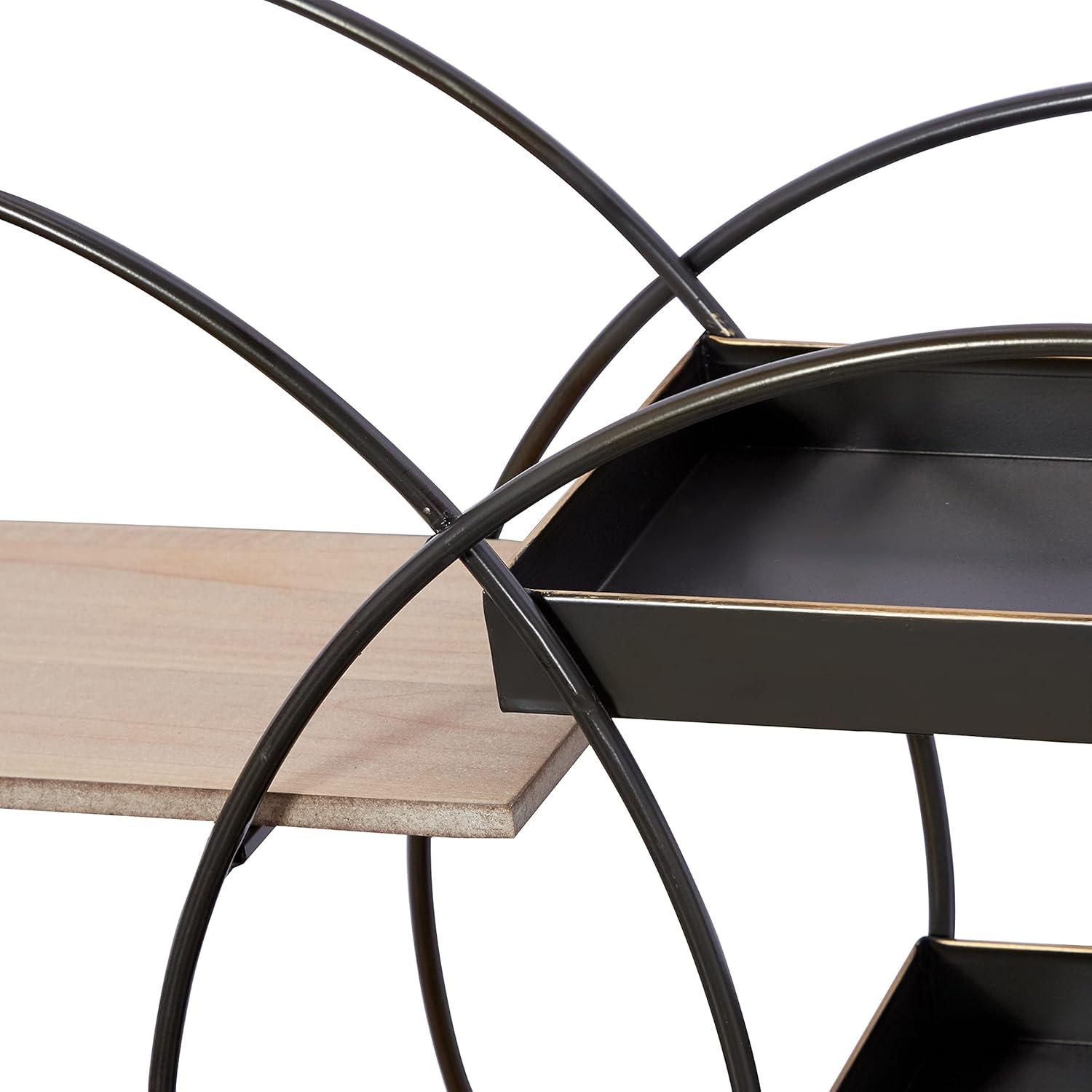 Black Iron and Dark Wood Circular Floating Wall Shelf