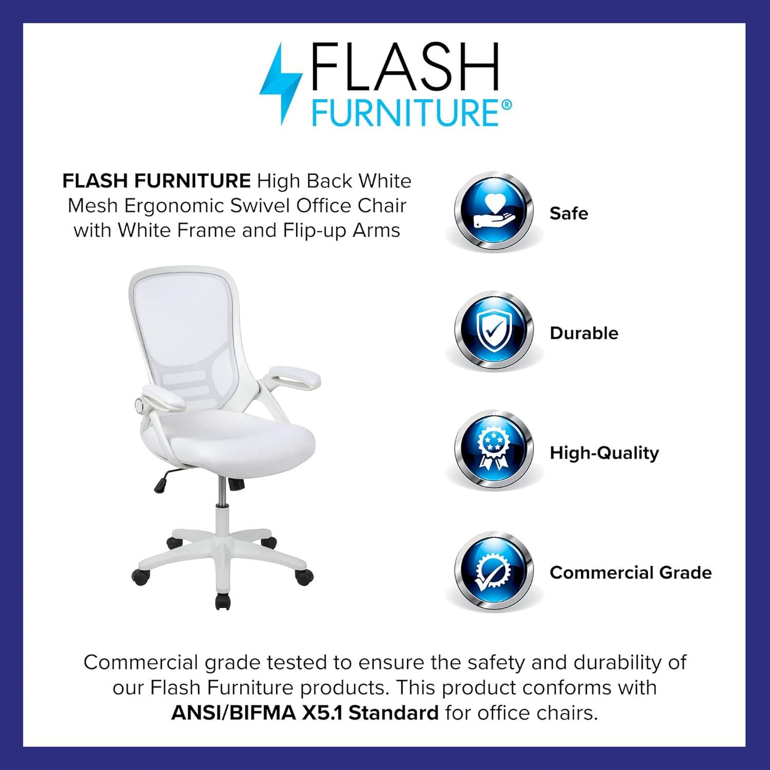 White High-Back Ergonomic Mesh Swivel Office Chair with Adjustable Arms