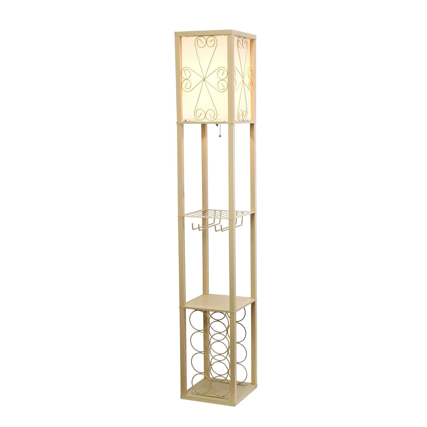 Etagere Organizer Storage Shelf Floor Lamp with Linen Shade Tan - Simple Designs: Modern Electric Wood Composite Lighting