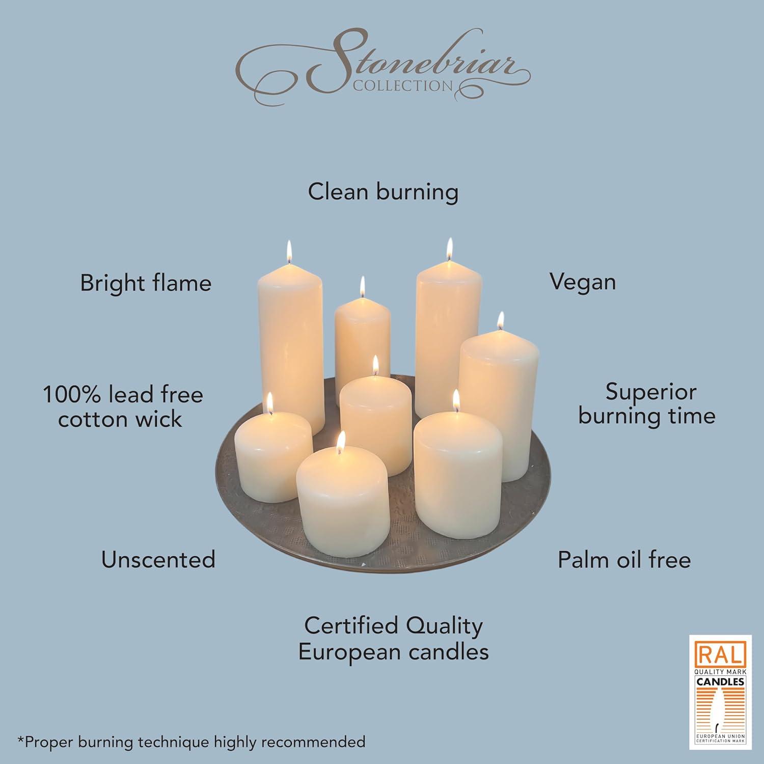 6pk 3" x 3" Pillar Candles White - Stonebriar Collection: Smokeless, Machine-Poured, 18hr Burn Time