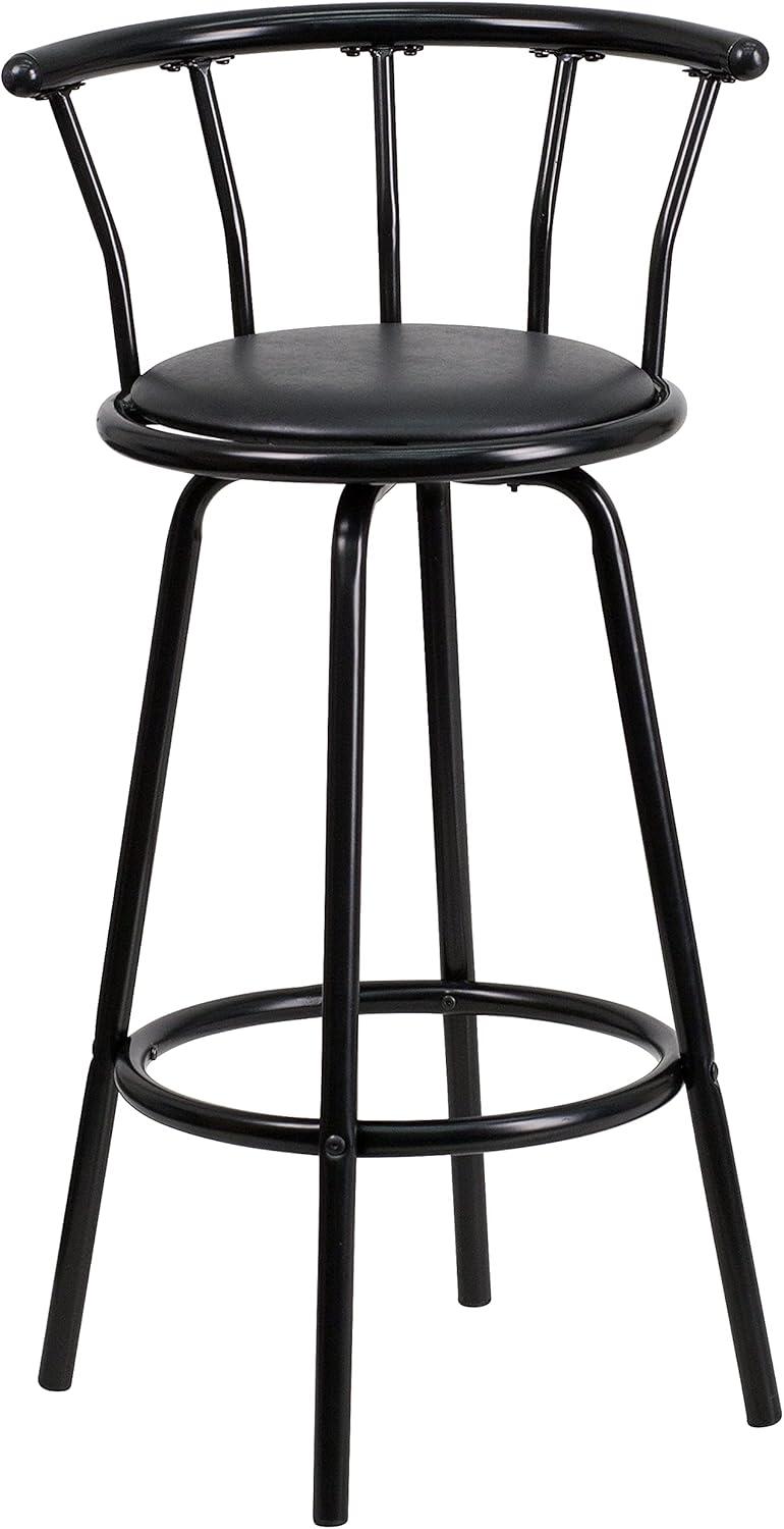 Flash Furniture Crown Back Black Metal Barstool with Black Vinyl Swivel Seat