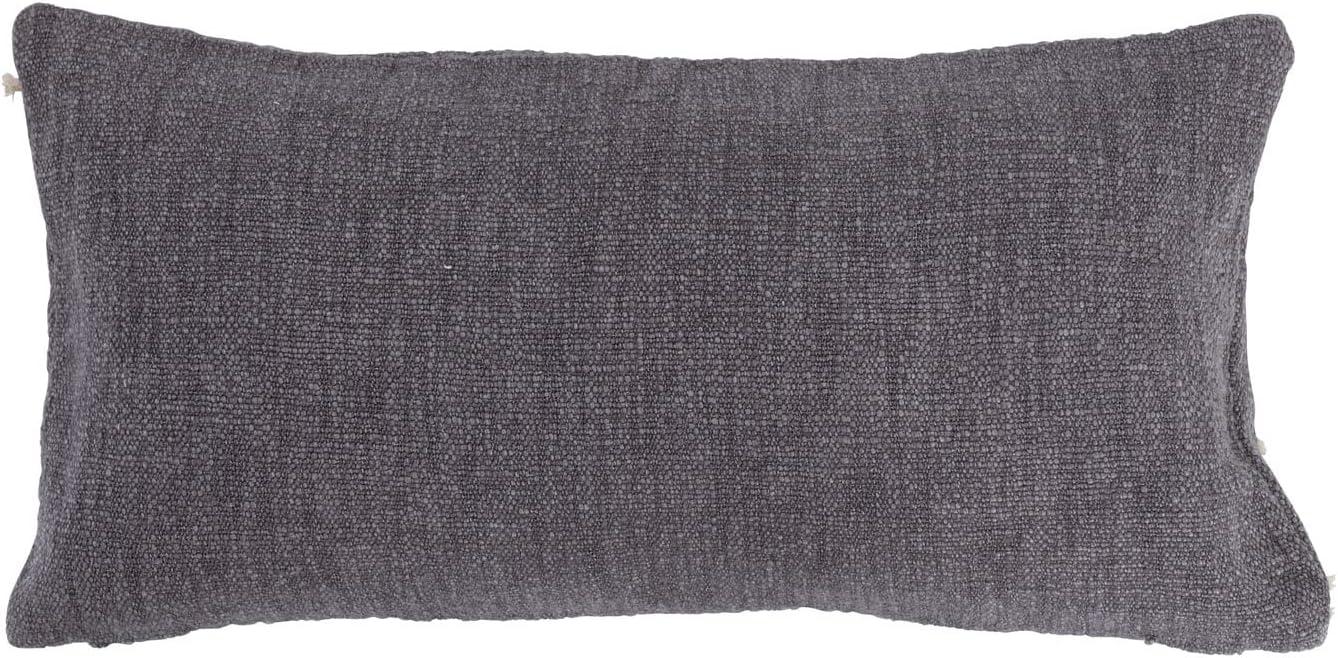 Gray Cotton Lumbar Pillow with Appliqued Rope Embroidery, 24" x 12"