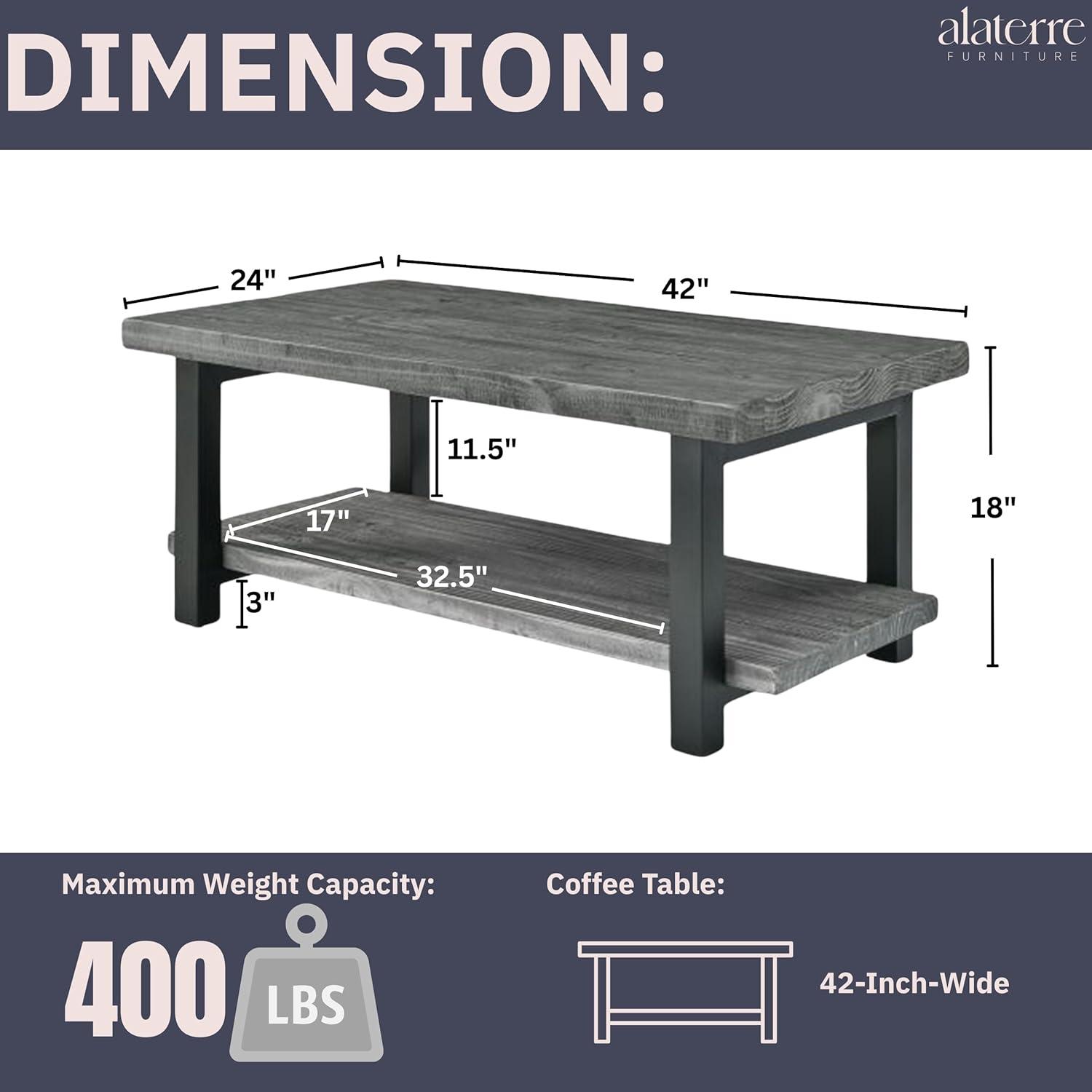42" Pomona Metal and Reclaimed Wood Coffee Table Slate Gray - Alaterre Furniture