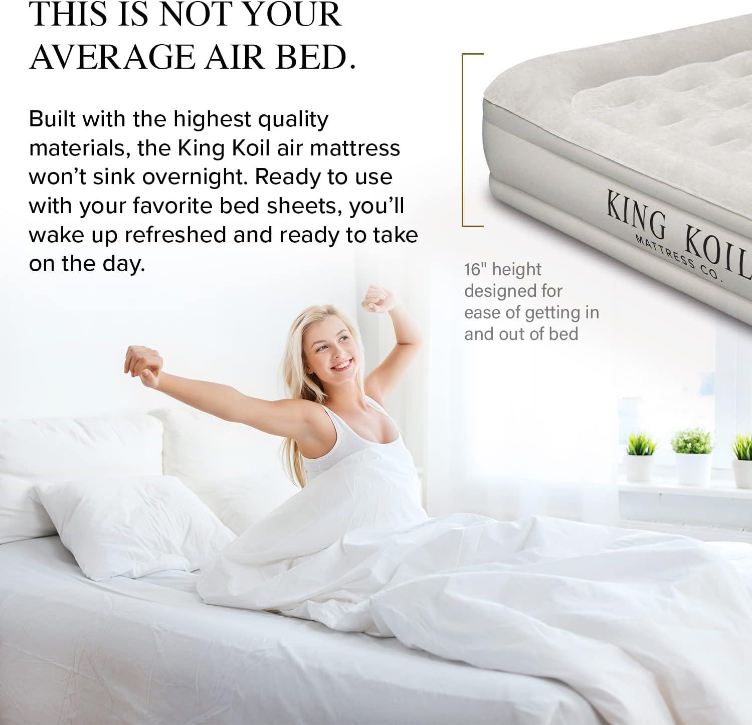 King Koil Beige King Size Raised Air Mattress with Built-in Pump