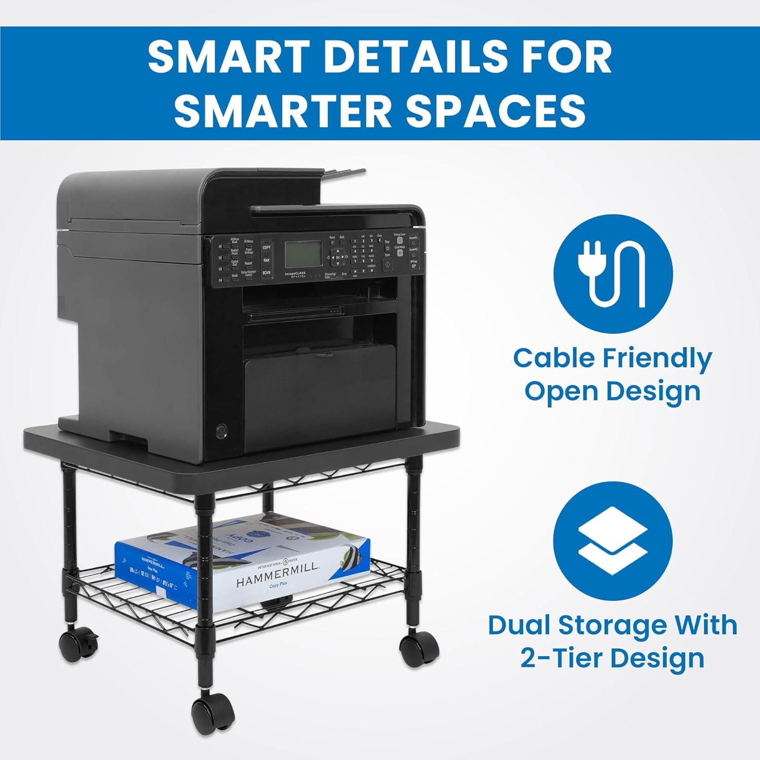 Mount-It! Under Desk Printer Stand with Wheels & Storage Shelf for Office and Home Use, 2 Tiers