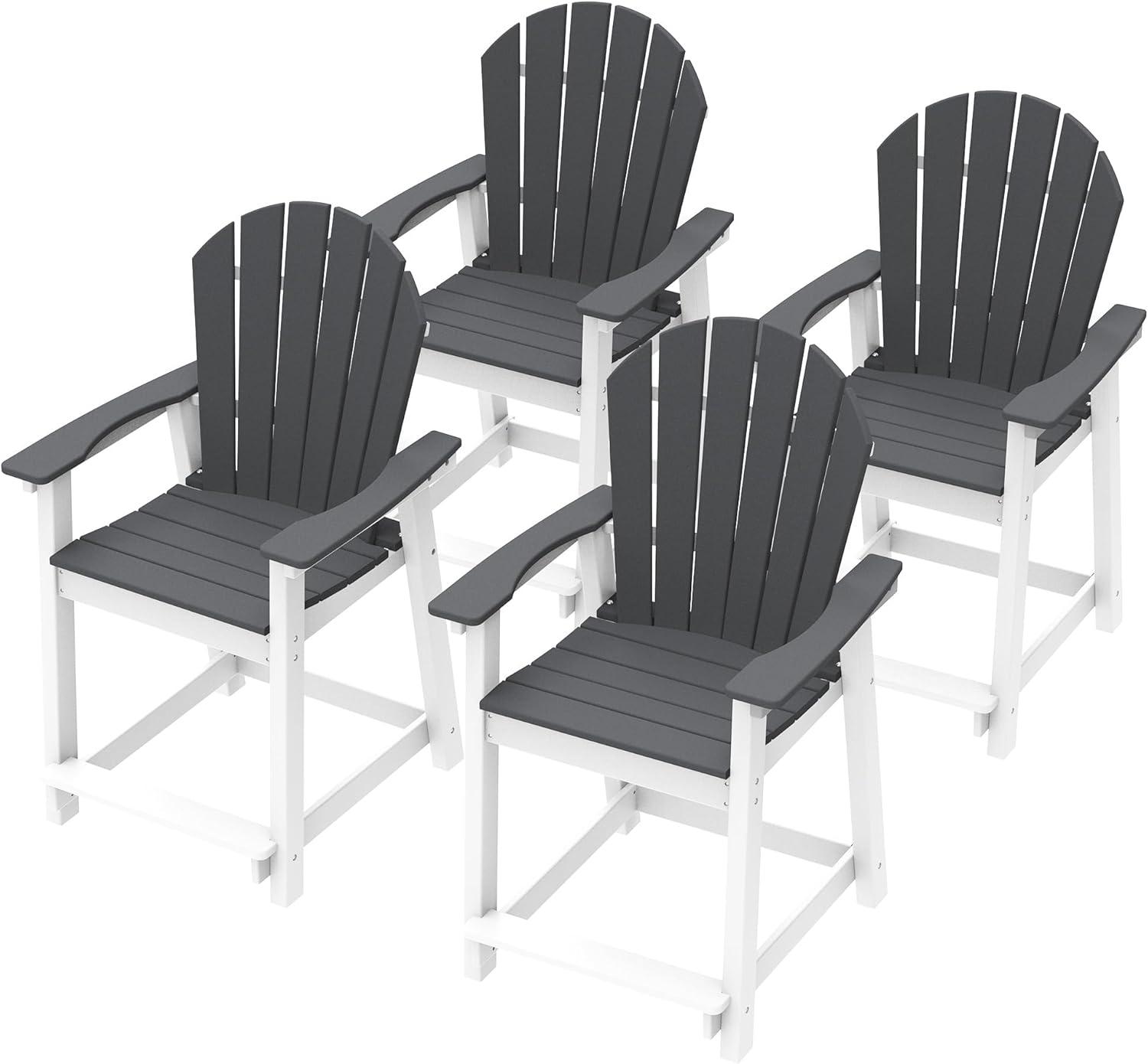 Outdoor Tall Adirondack Chair, Patio Bar Stool Chair with High Back, 400lbs, Widened Arms, All-Weather Balcony Chair for Backyard, Garden, Yard (1 PC)