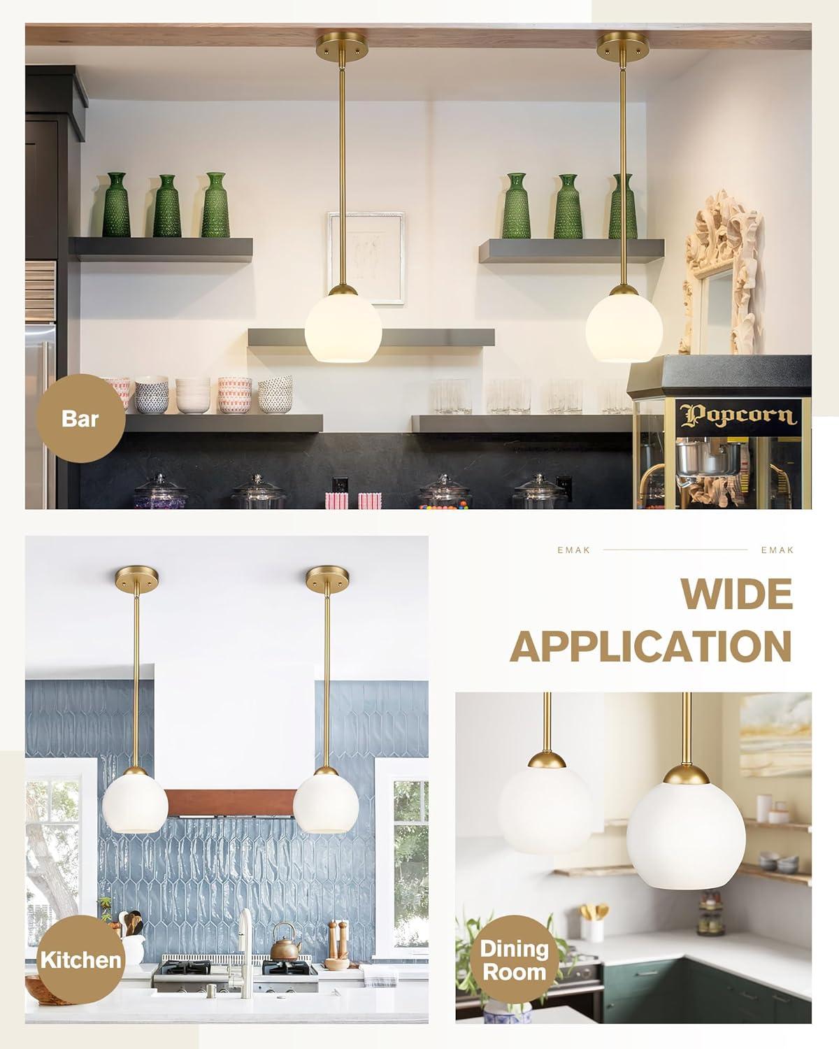 Bleecker 7.75" Metal/Glass Globe LED Pendant, White/Brass