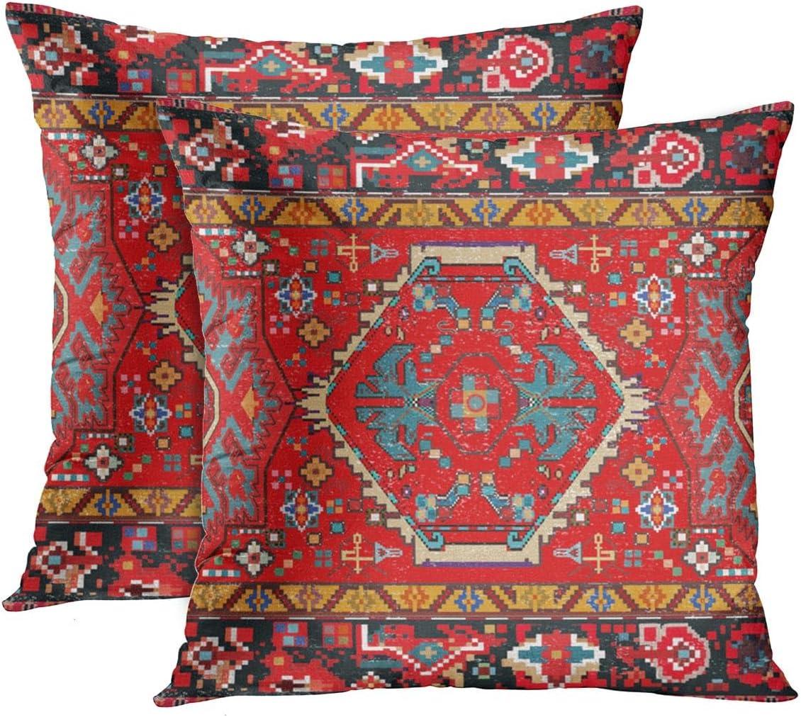 Red Tribal Polyester Euro Throw Pillow Covers Set