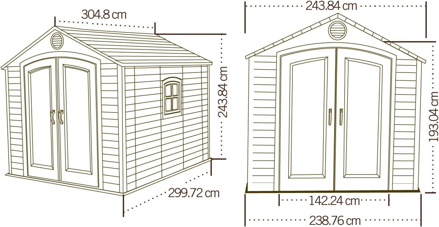 Lifetime Polyethylene Storage Shed, 71.25 sq. ft., 8 ft. x 10 ft. x 8 ft., Tan/Brown (60056)