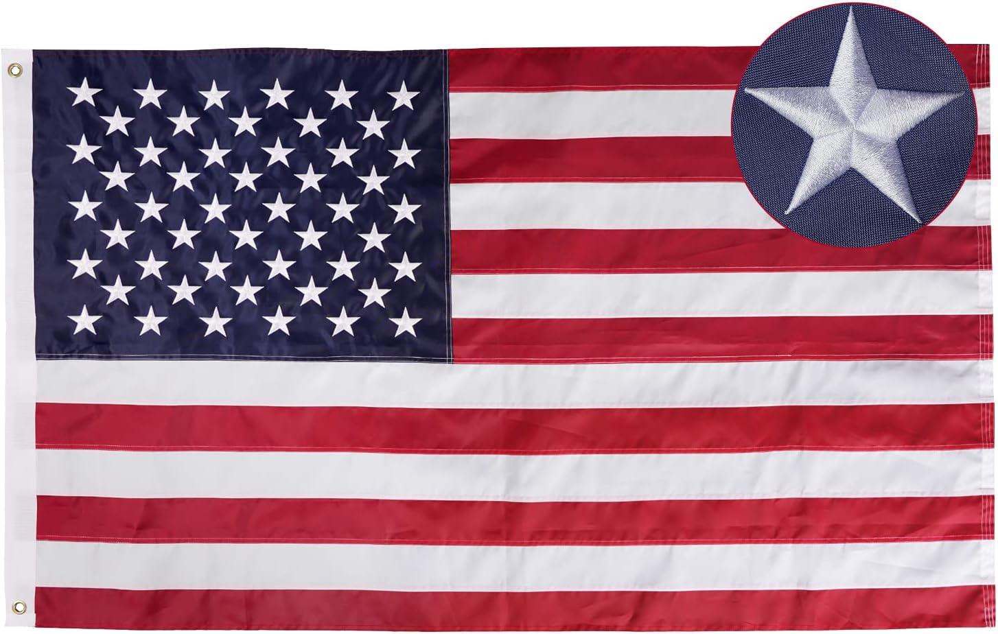 American flag USA flag 3x5FT-Embroidered Stars Flag Double Stitched Sewn Stripes Outdoors Indoors Heavy Duty flag Brass Grommets Banner