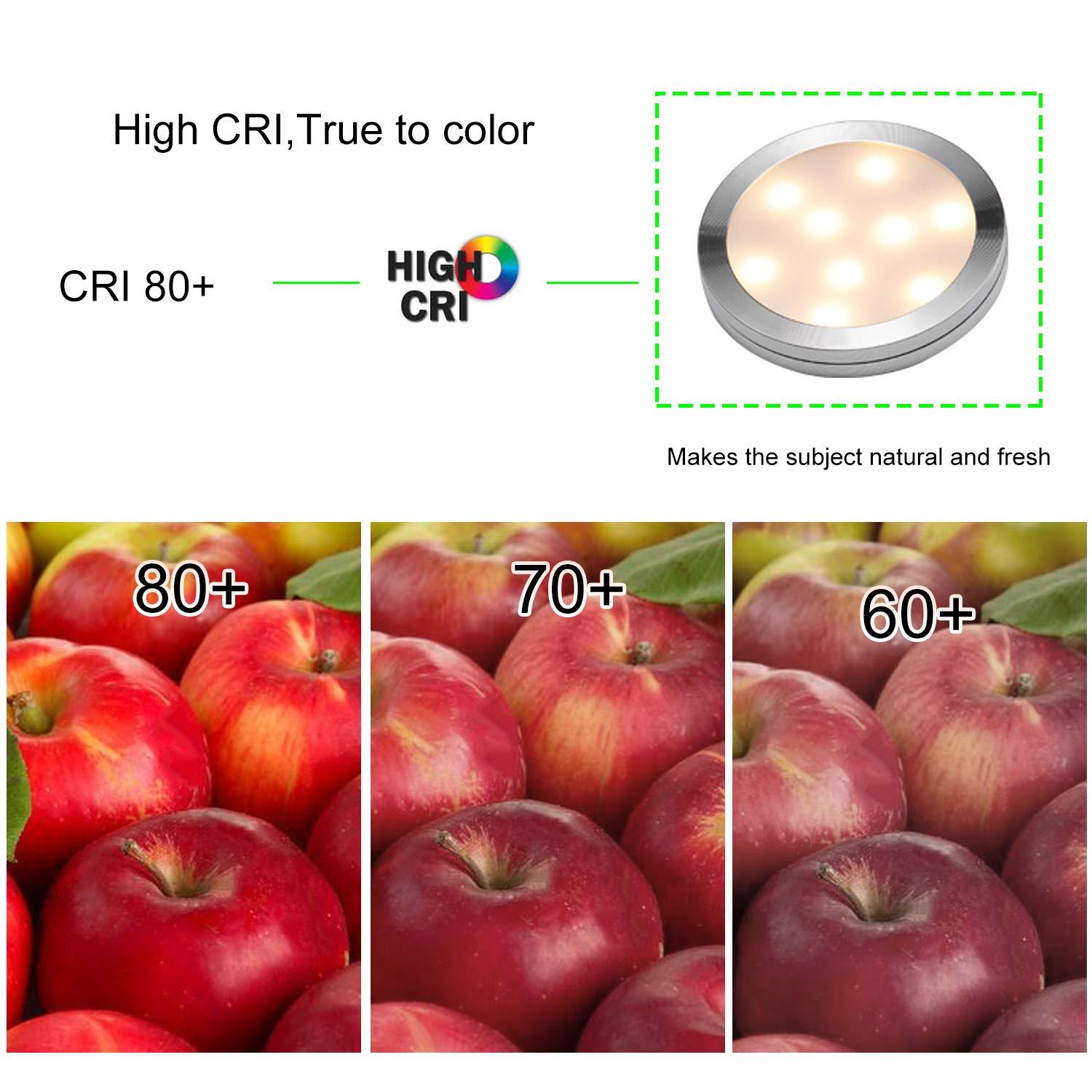 AIBOO Linkable Under Cabinet LED Lighting 12V Dimmable Puck Lights with Wireless RF Remote Control, Hardwired & Wall Plug in for Counter Lighting(6 Lights, Warm White)