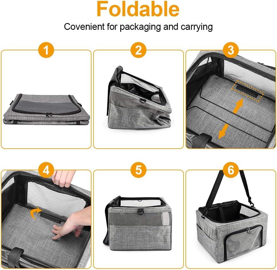 Gray Collapsible Dog Car Seat Carrier with Metal Frame