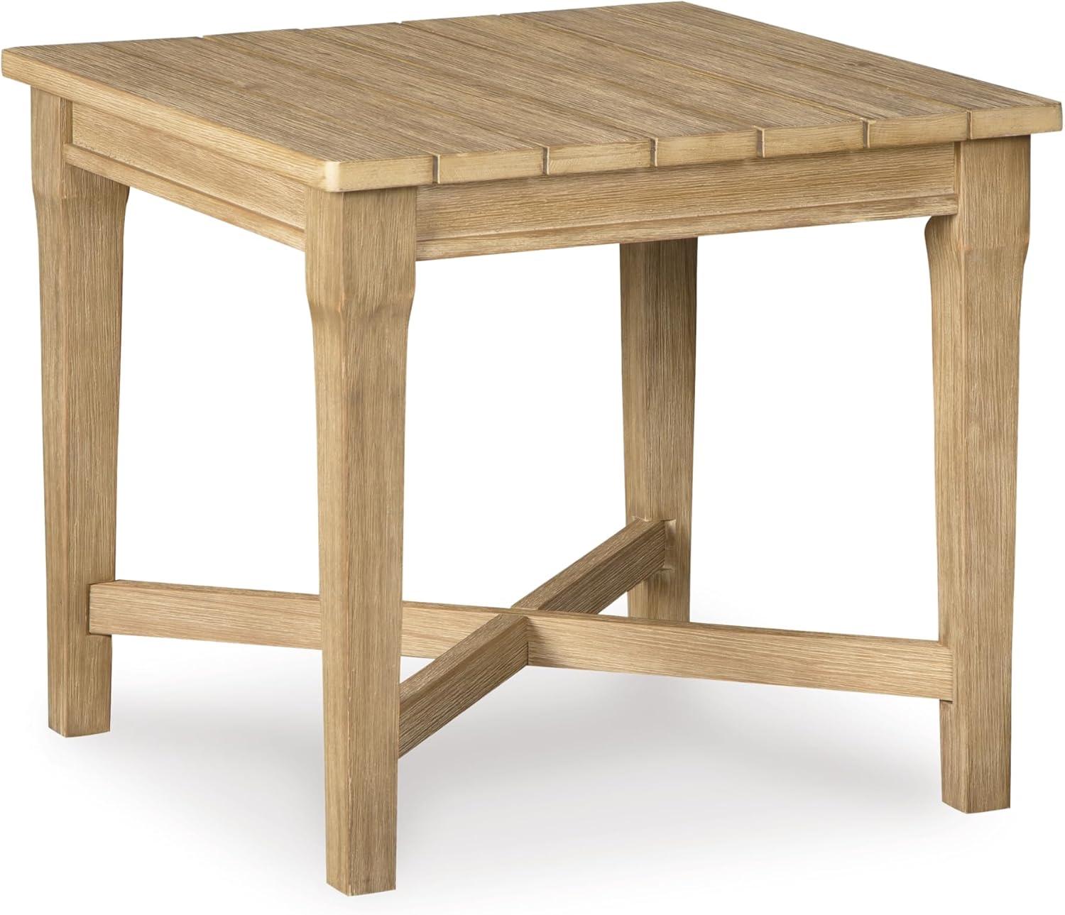Signature Design by Ashley Carter Hall Outdoor End Table, Weather-Resistant Eucalyptus Wood, Square, Beige