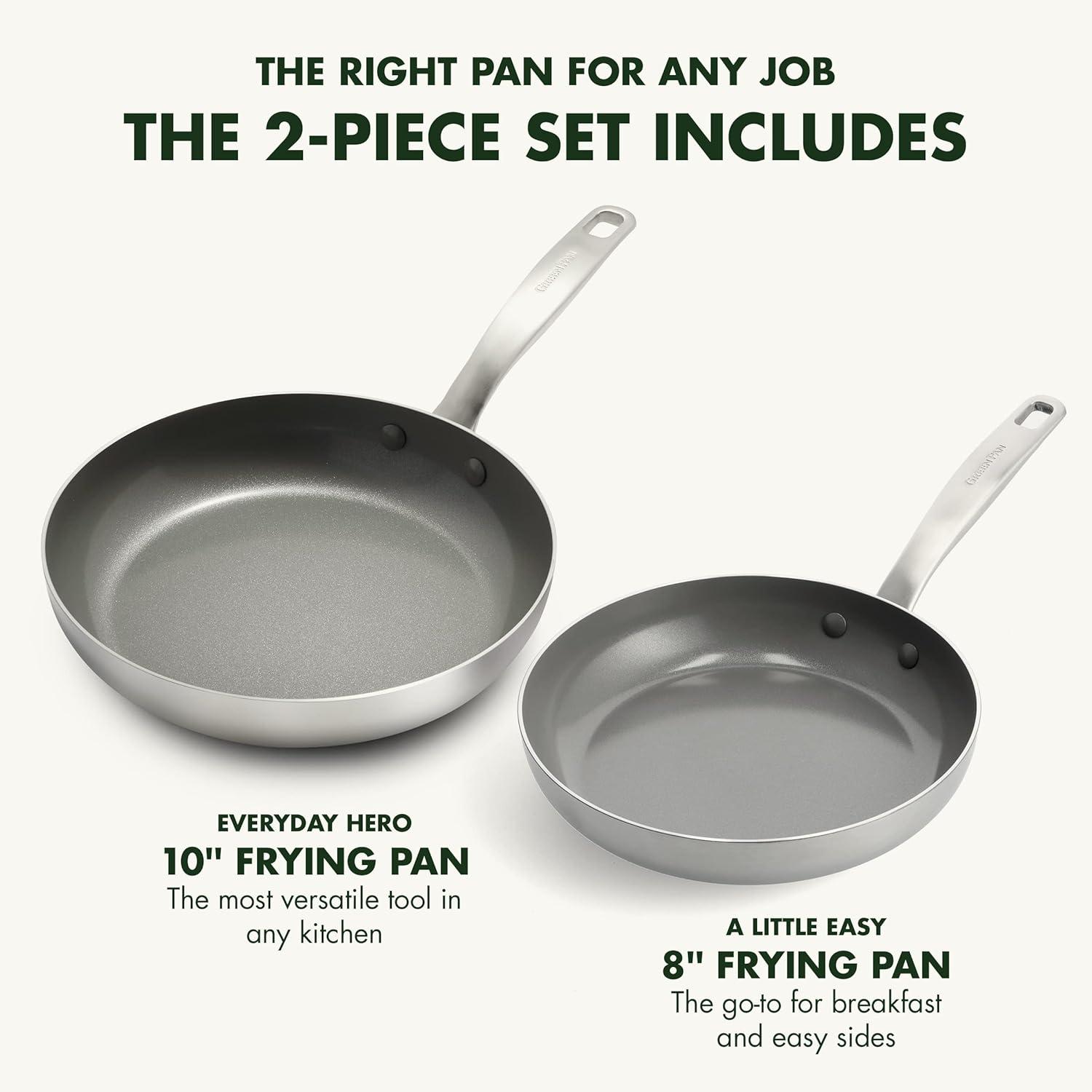 GreenPan Chatham Healthy Ceramic Nonstick Stainless Steel 2 Piece Frying Pan Set