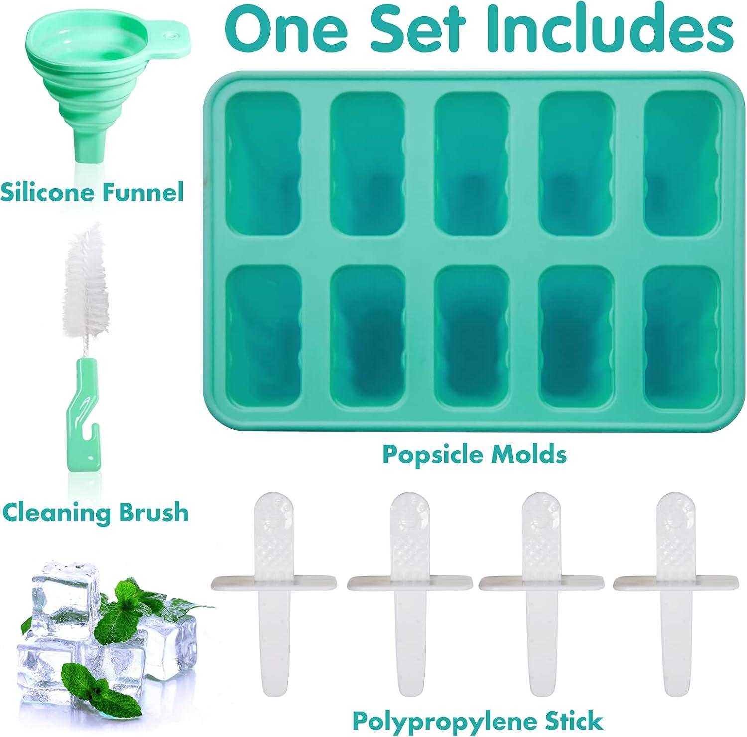 NSESSHome Homemade Popsicle Molds Shapes, Silicone Frozen Ice Popsicle Maker Non-BPA, 10 Reusable Popsicle Sticks, Funnel, Brush and Ice Pop Recipes