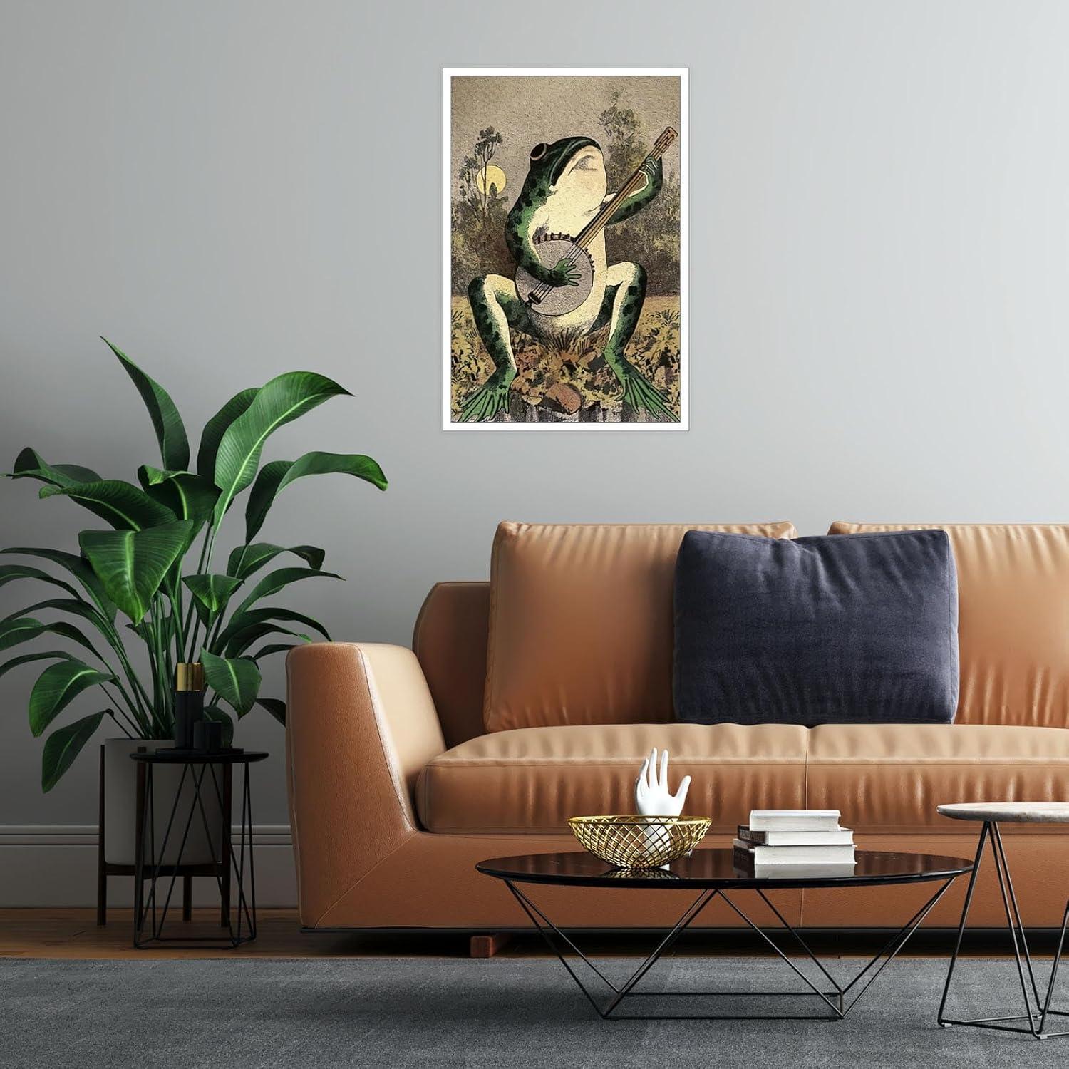 JEUXUS Vintage Banjo Frog Art Poster Canvas Painting Creativity Poster and Print Wall Art Picture for Living Room Home Decoration