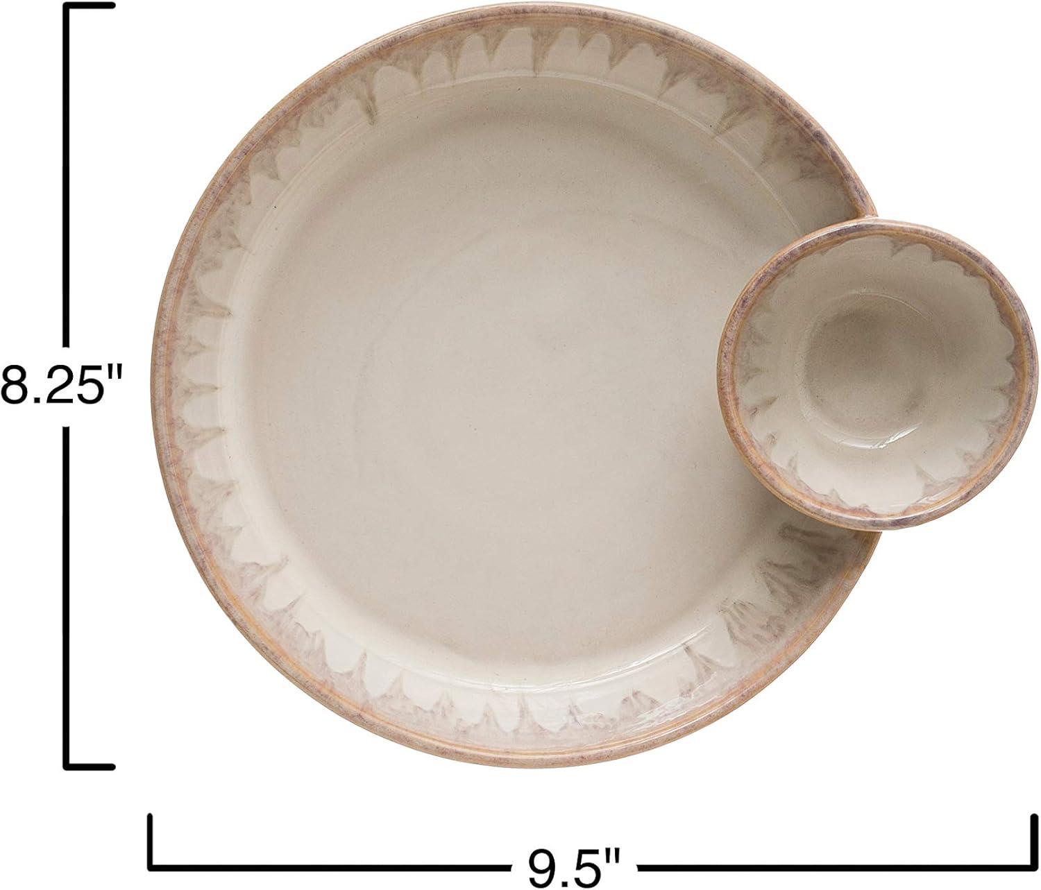 Cream Ceramic Round Two-Section Serving Dish