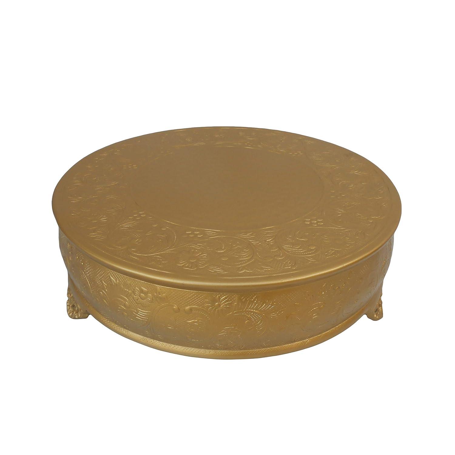 Efavormart 18 inch Gold Round Embossed Metal Cake Plateau Stand Riser Wedding Birthday Party Dessert Cake Pedestal Display Plate
