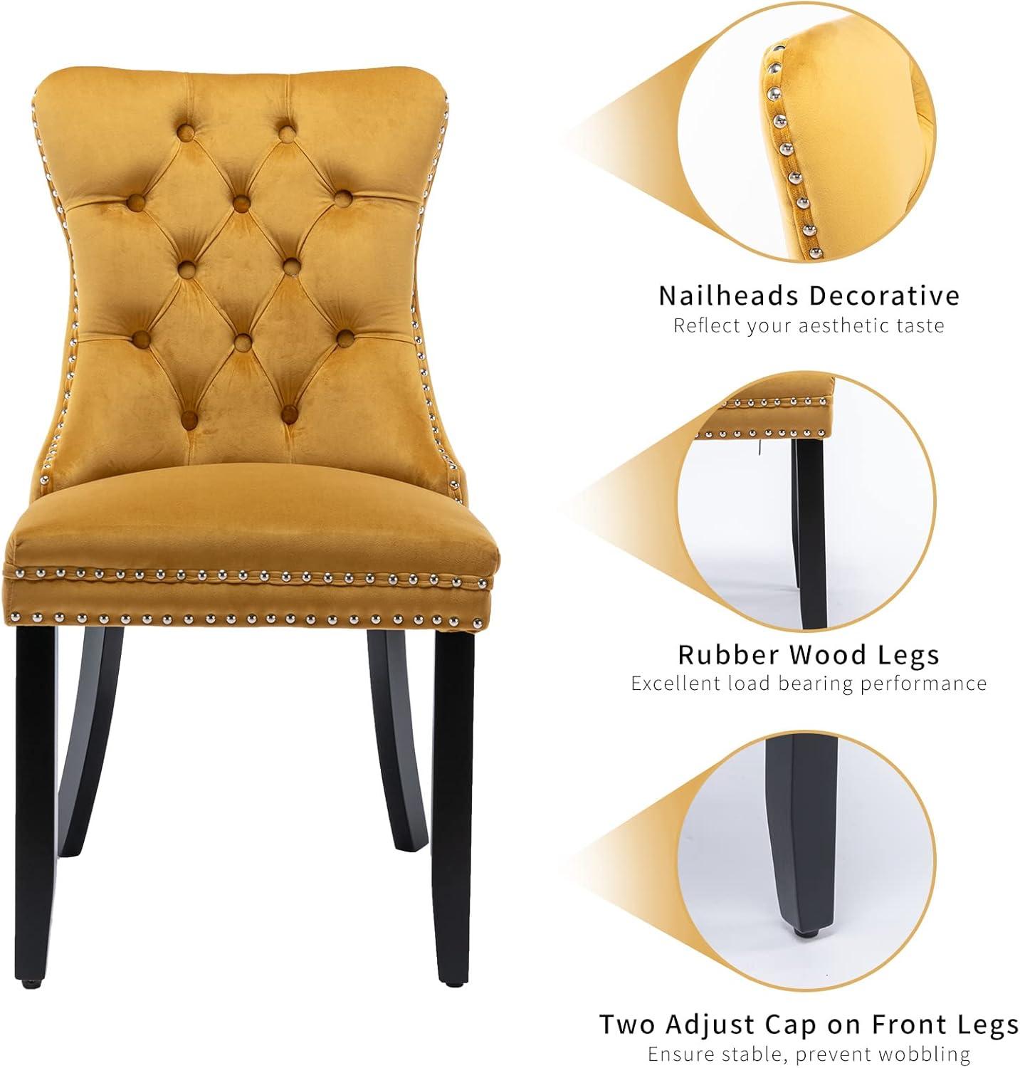 ODUSE-DAILY Yellow Velvet Dining Chairs Set of 4, Kitchen & Dining Room Chairs, Sillas De Comedor, Nailheads Tufted, Fabric Upholstered, Solid Wood (Gold, 4 Pcs)