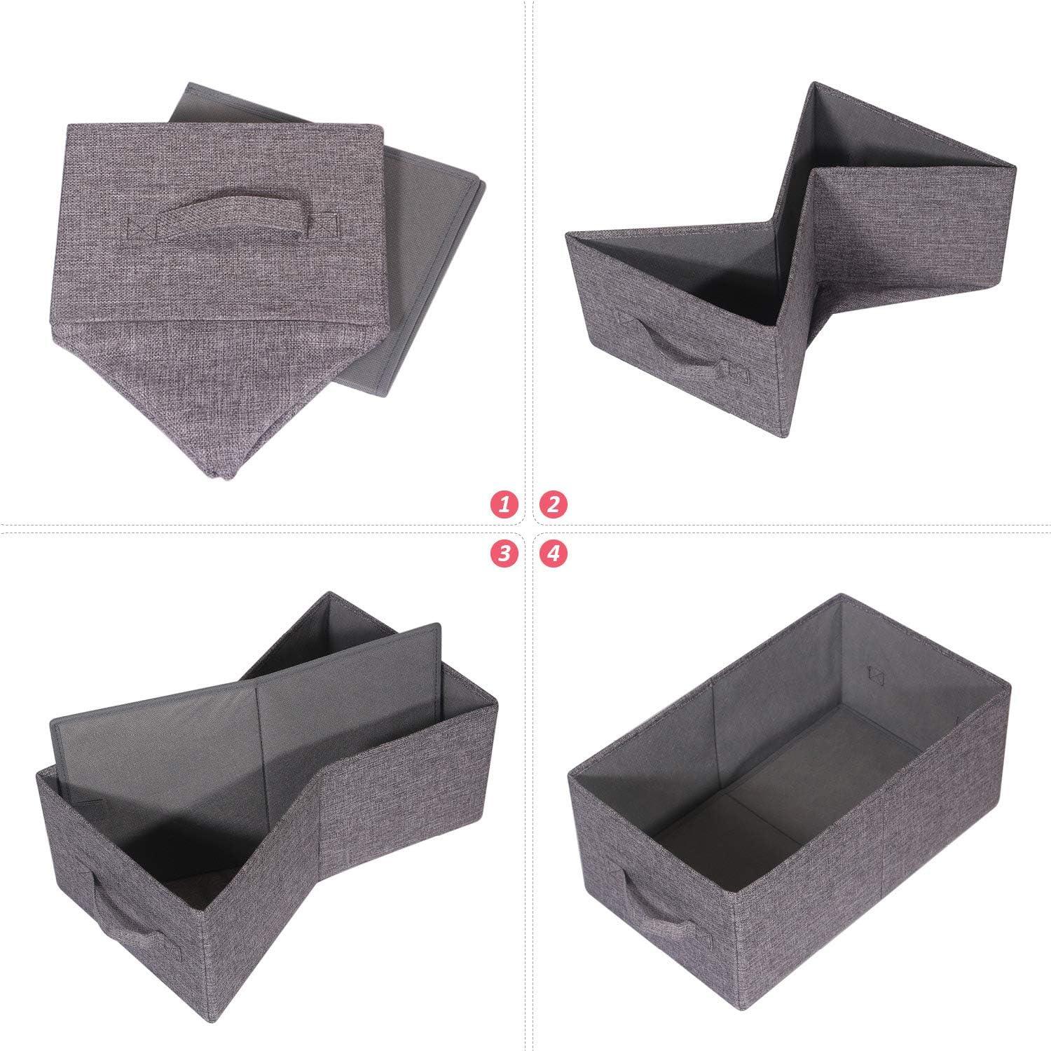 Set of 3 Gray Fabric Foldable Storage Bins with Handles