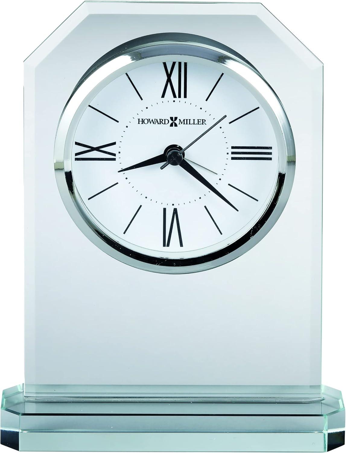 Quincy Modern & Contemporary Roman Numeral Crystal Quartz Movement / Crystal Tabletop Clock with Alarm in Silver/Black