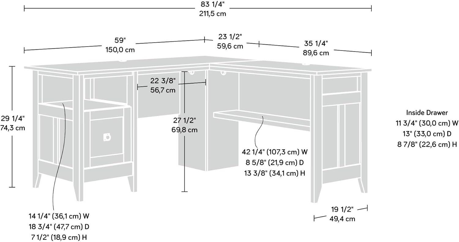 Sauder August Hill L-Desk, Dover Oak Finish