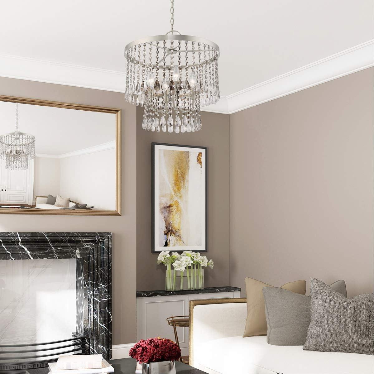 Elizabeth Brushed Nickel 4-Light Crystal Pendant Chandelier