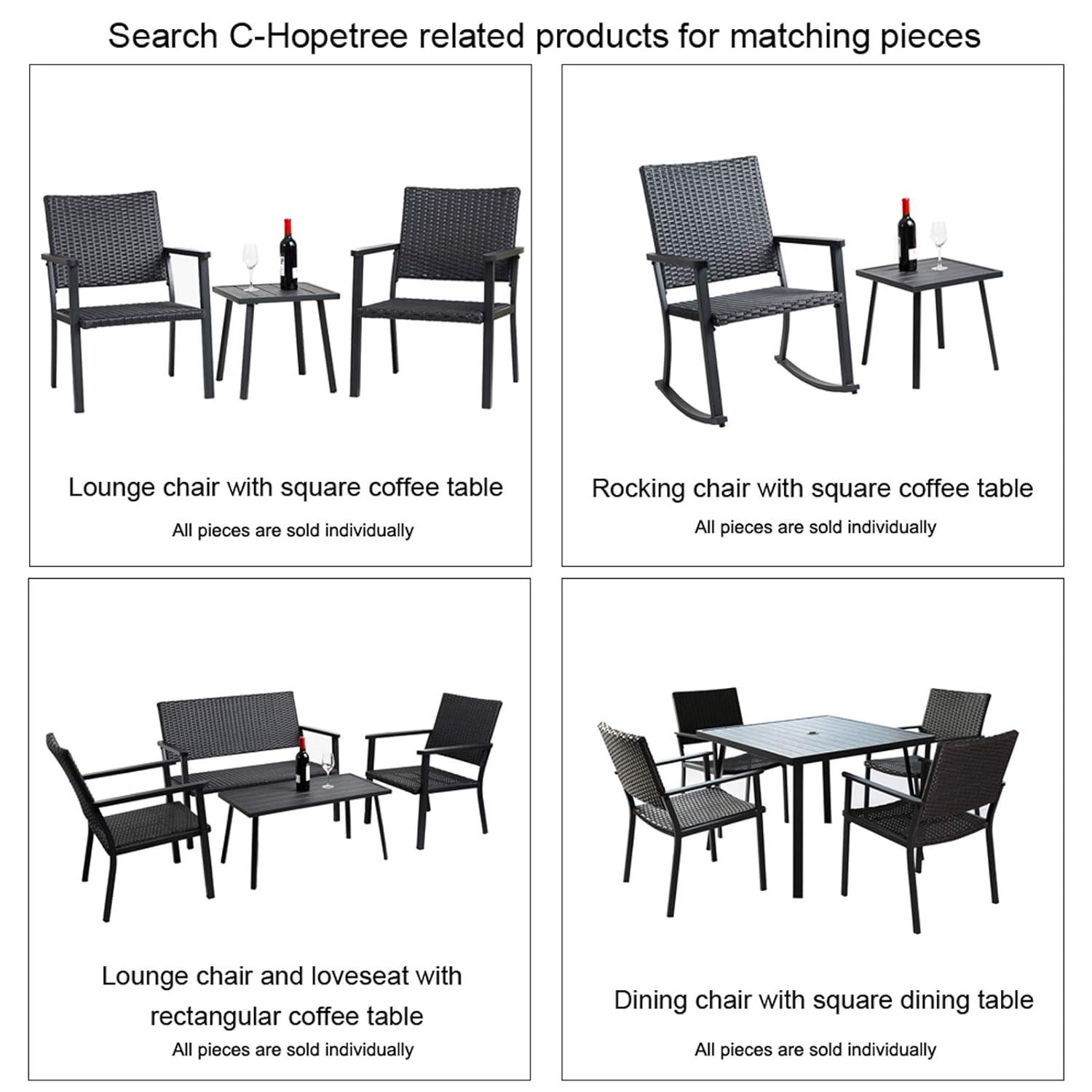 C-Hopetree Outdoor Loveseat Bench Chair for Outside Patio Porch, Metal Frame, Black All Weather Wicker