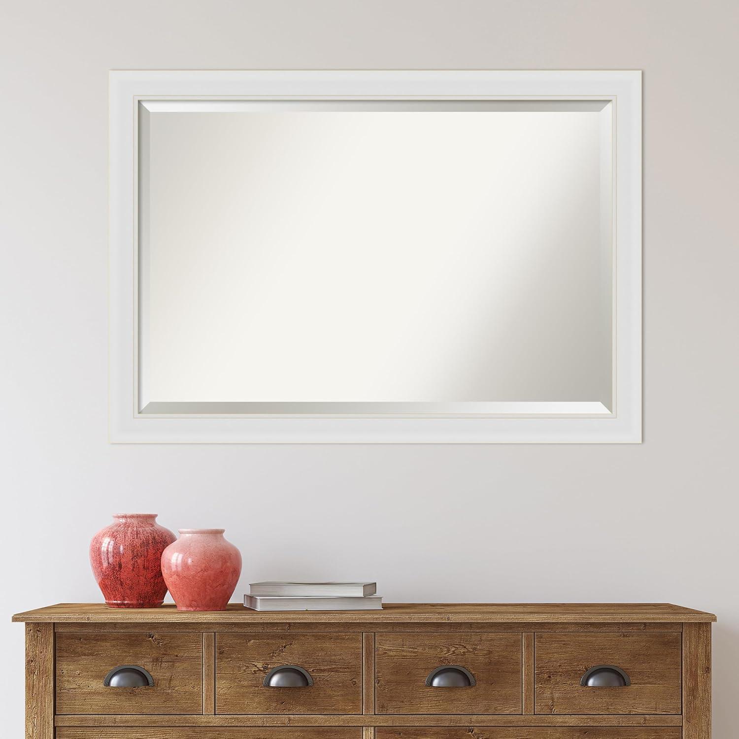 Flair Soft White Satin Finish Rectangular Beveled Bathroom Mirror