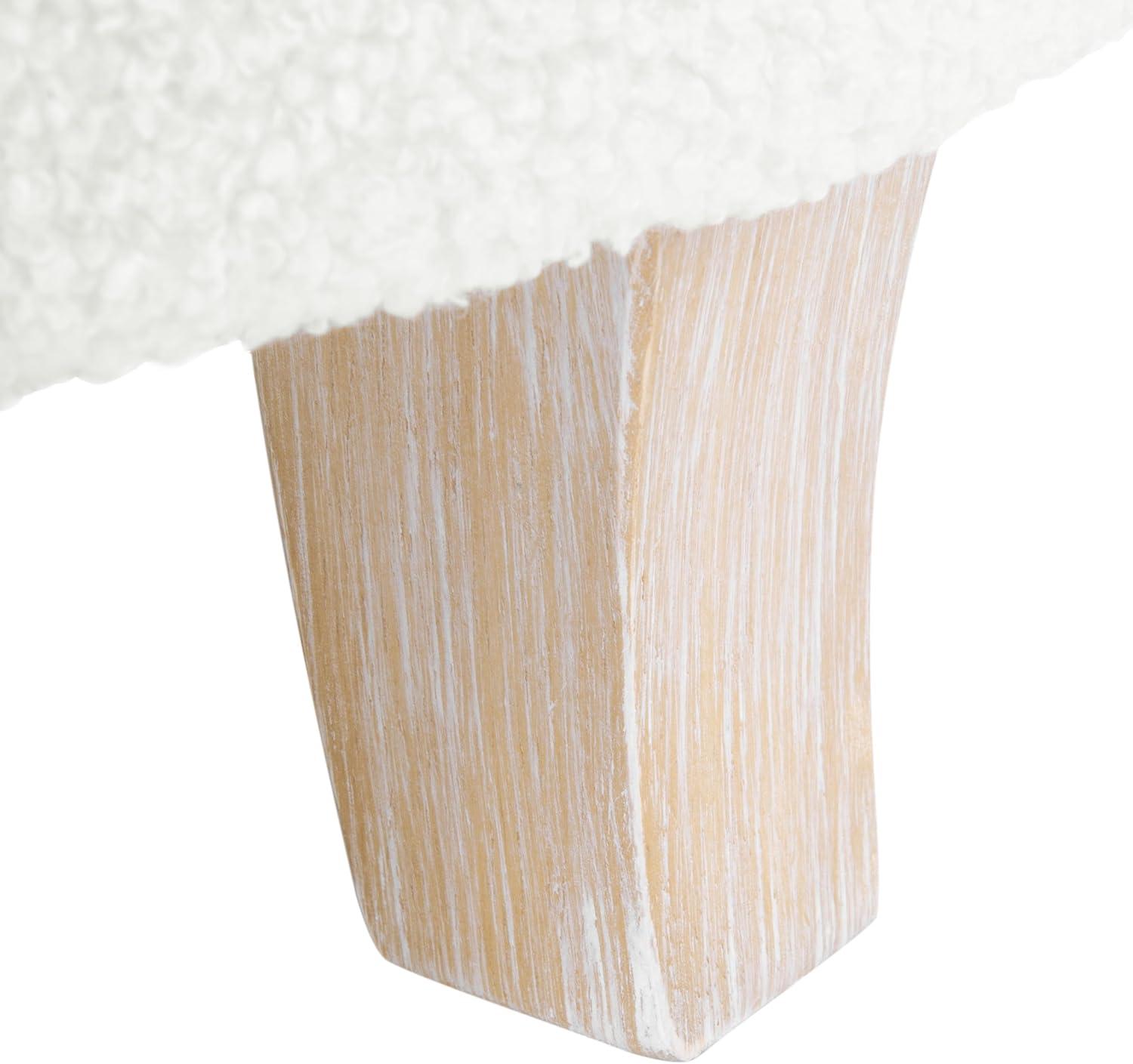 Cole Classics Round Storage Ottoman Flared Wood Leg Faux Sheepskin Cream - HomePop