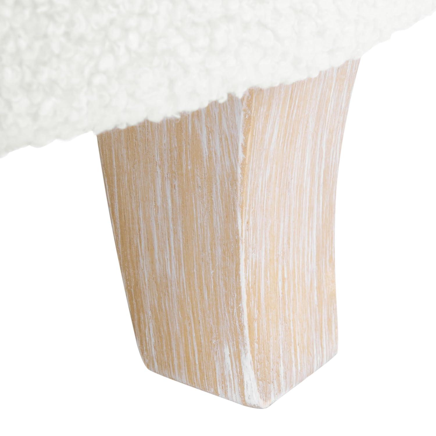 Cole Classics Round Storage Ottoman Flared Wood Leg Faux Sheepskin Cream - HomePop