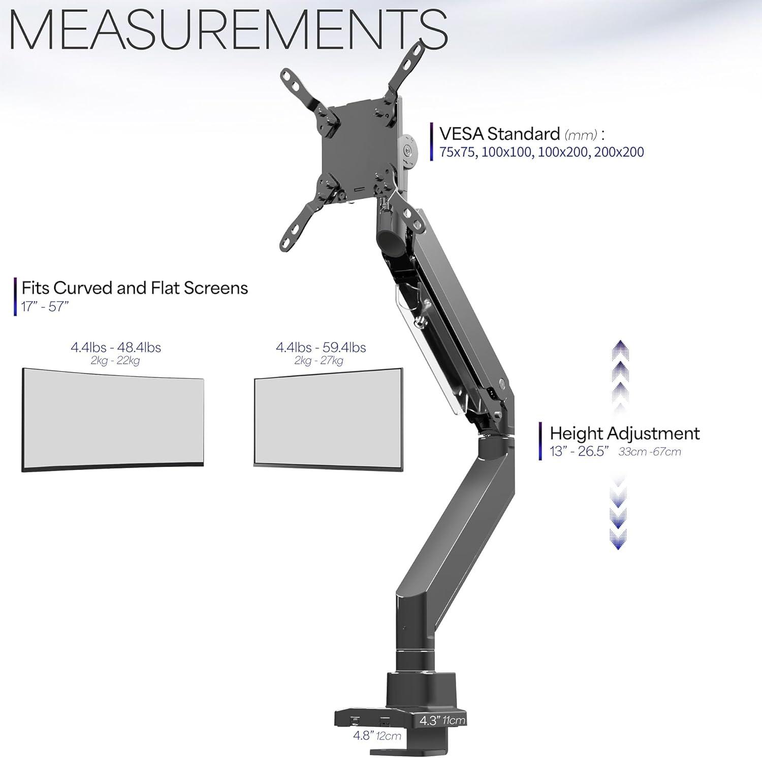 Black Steel Ultrawide Monitor Arm with Riser