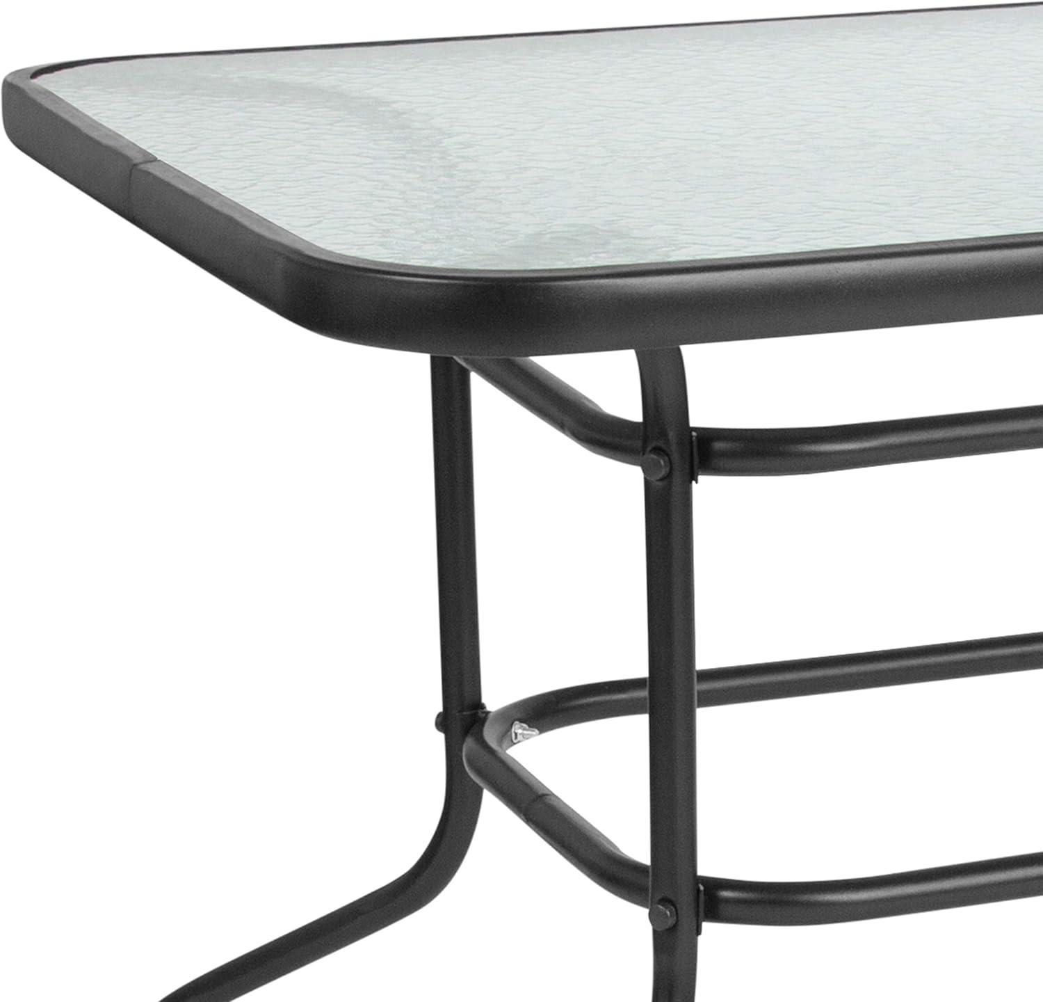 Flash Furniture 31.5" x 55" Rectangular Tempered Glass Metal Table with Umbrella Hole