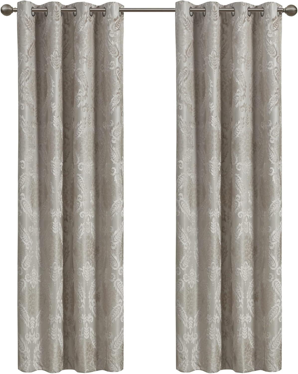 Madison Park Amelia Knitted Jacquard Paisley Total Blackout Grommet Top Curtain Panel