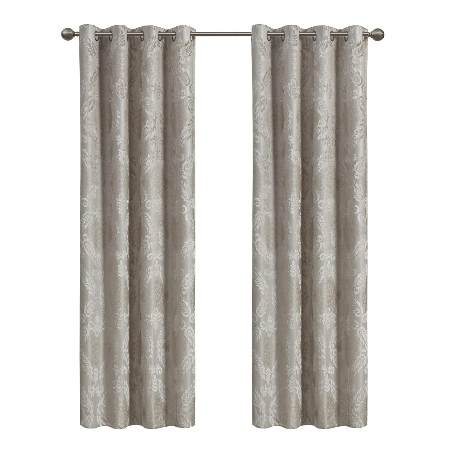 Madison Park Amelia Knitted Jacquard Paisley Total Blackout Grommet Top Single Curtain Panel