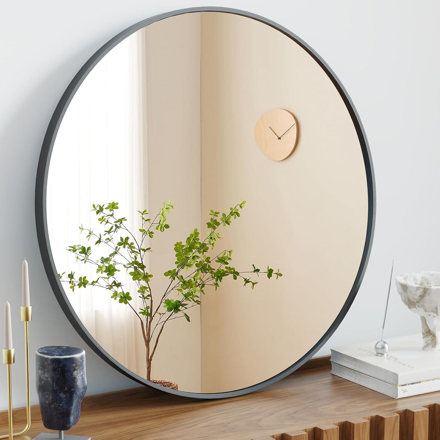 20-Inch Black Round Aluminum Wall Mirror