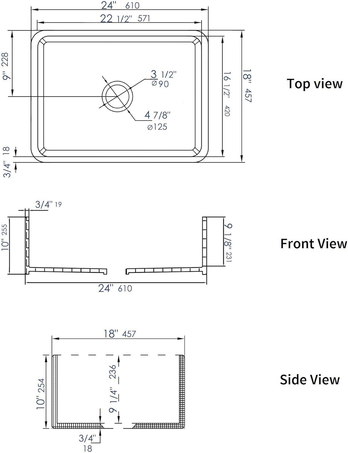 24'' Black Matte Fireclay Farmhouse Kitchen Sink