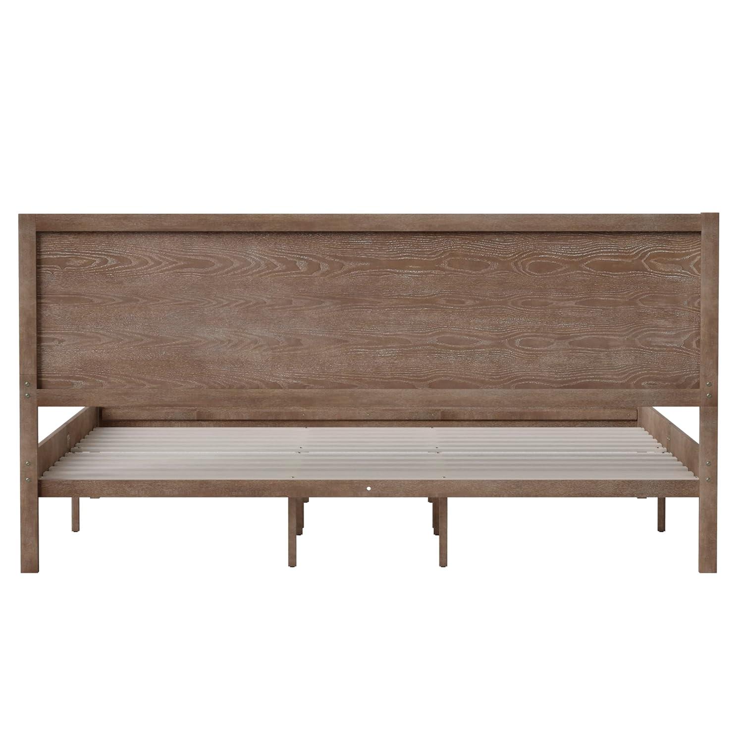 Flash Furniture Asher King Size Solid Wood Platform Bed with Wooden Slats and Headboard, No Box Spring Needed, Light Brown