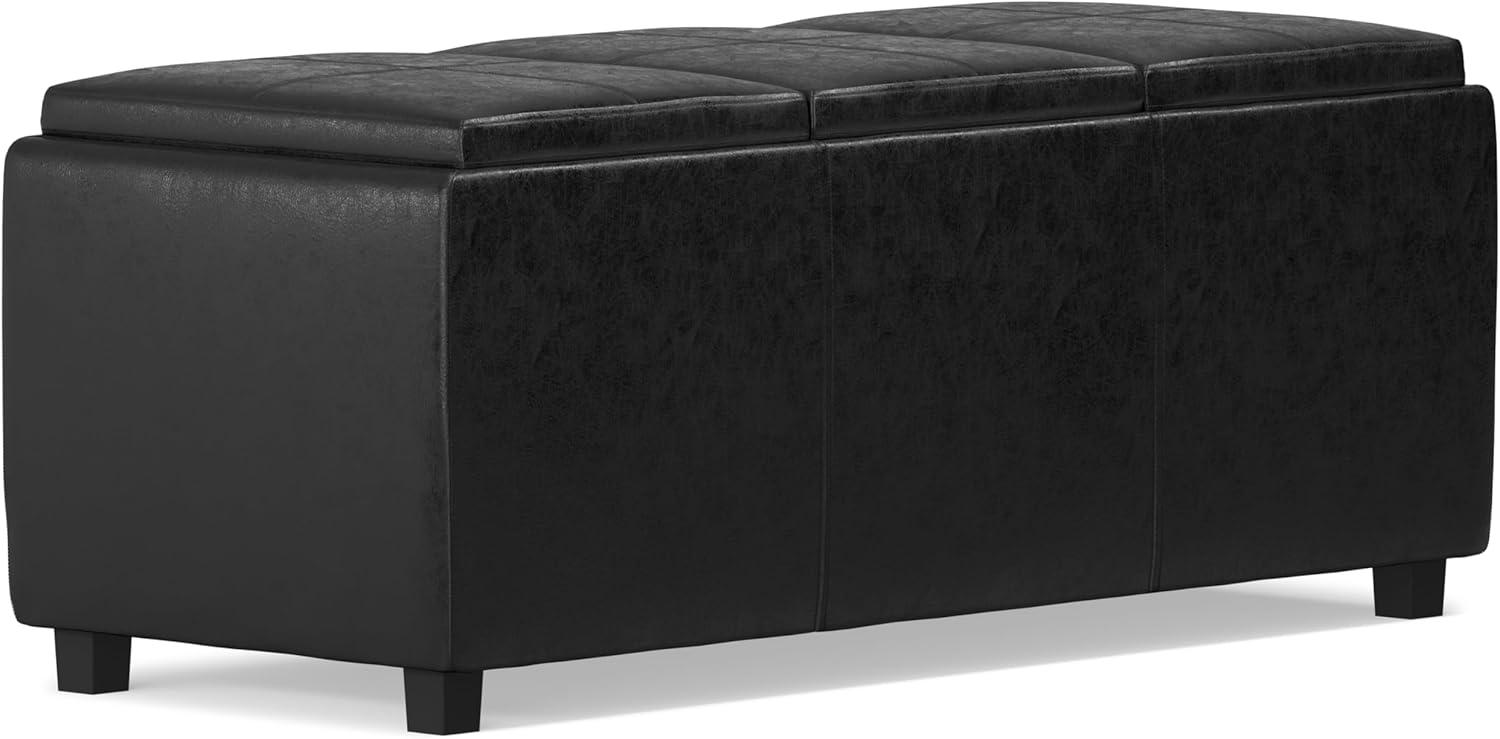 Simpli Home Avalon 42"W Upholstered Storage Ottoman with 3 Flip-Over Serving Trays