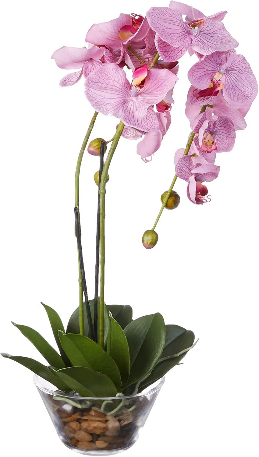 Elegant Orchid 20" Tabletop Silk Flower Arrangement in Glass Vase - Purple