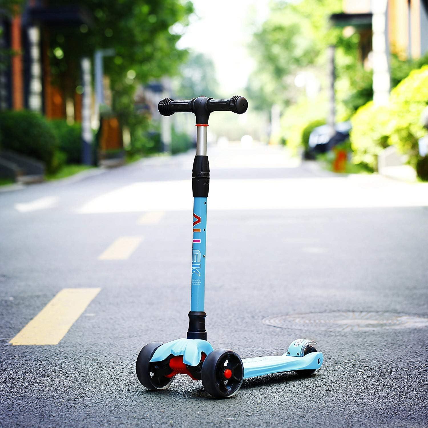 Allek Kick Scooter B02 with Light-Up Wheels and 4 Adjustable Heights for Children from 3-12yrs (Aqua Blue)