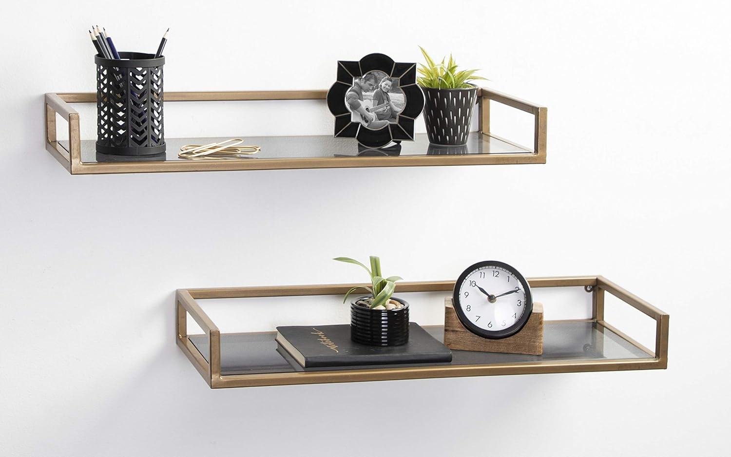 Elegant Gold and Black Glass Wall Display Shelf - 26.4" x 10.9"