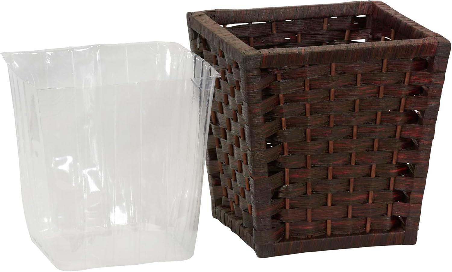 Woven Waste Basket, HandWoven Paper Rope with Removable Plastic Liner, Brown