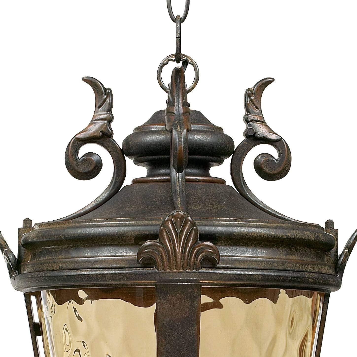 John Timberland Casa Marseille Rustic Vintage Flush Mount Outdoor Hanging Light Bronze Scroll 23 3/4" Champagne Hammered Glass for Post Exterior Barn